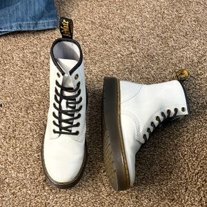 Dr. Martens White Leather Boots with Black Accents